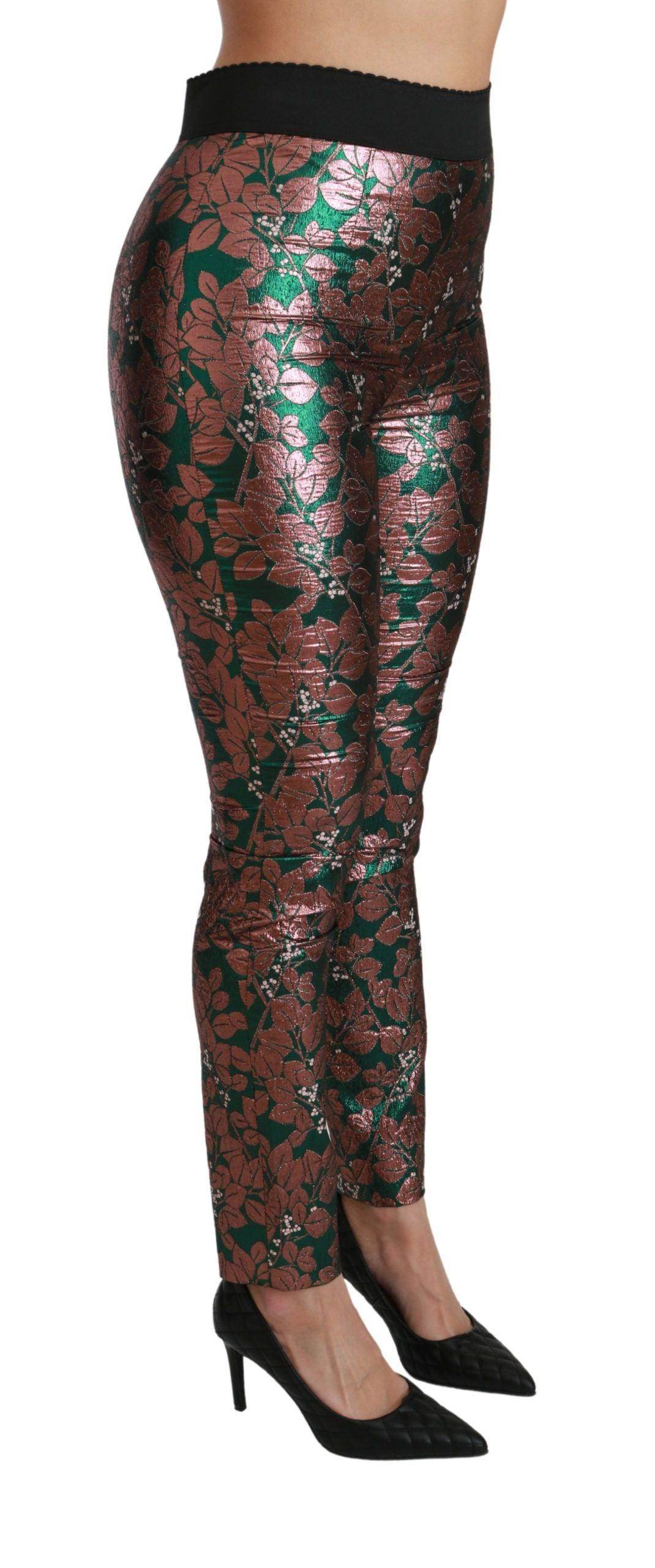 Dolce & Gabbana Elegant Bronze Leaf Metallic Trousers - Hilstor