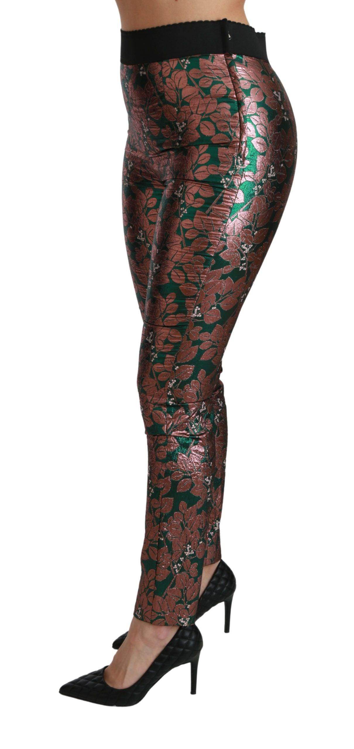 Dolce & Gabbana Elegant Bronze Leaf Metallic Trousers - Hilstor