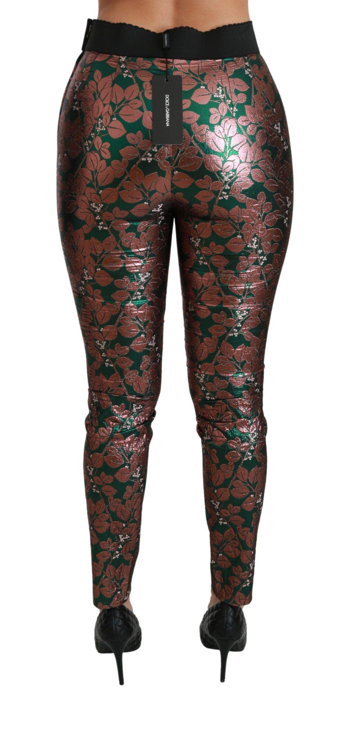 Dolce & Gabbana Elegant Bronze Leaf Metallic Trousers - Hilstor