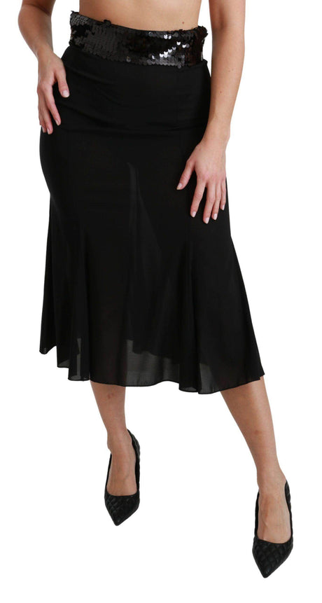 Dolce & Gabbana Elegant High Waist Sequin Black Skirt - Hilstor