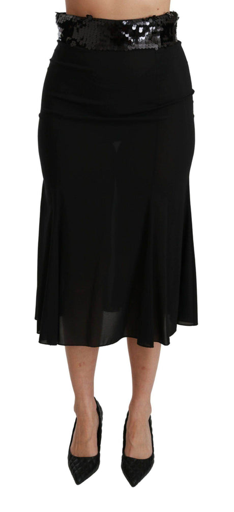 Dolce & Gabbana Elegant High Waist Sequin Black Skirt - Hilstor