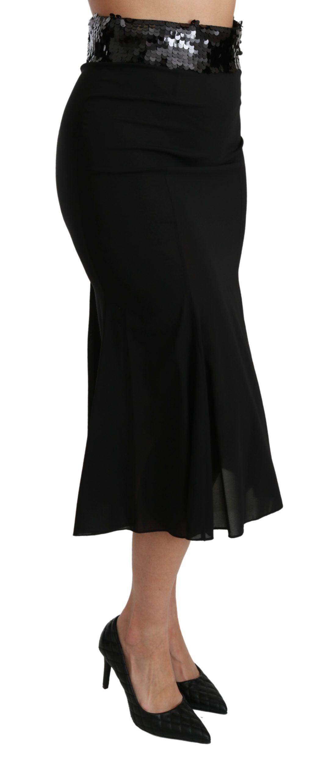 Dolce & Gabbana Elegant High Waist Sequin Black Skirt - Hilstor