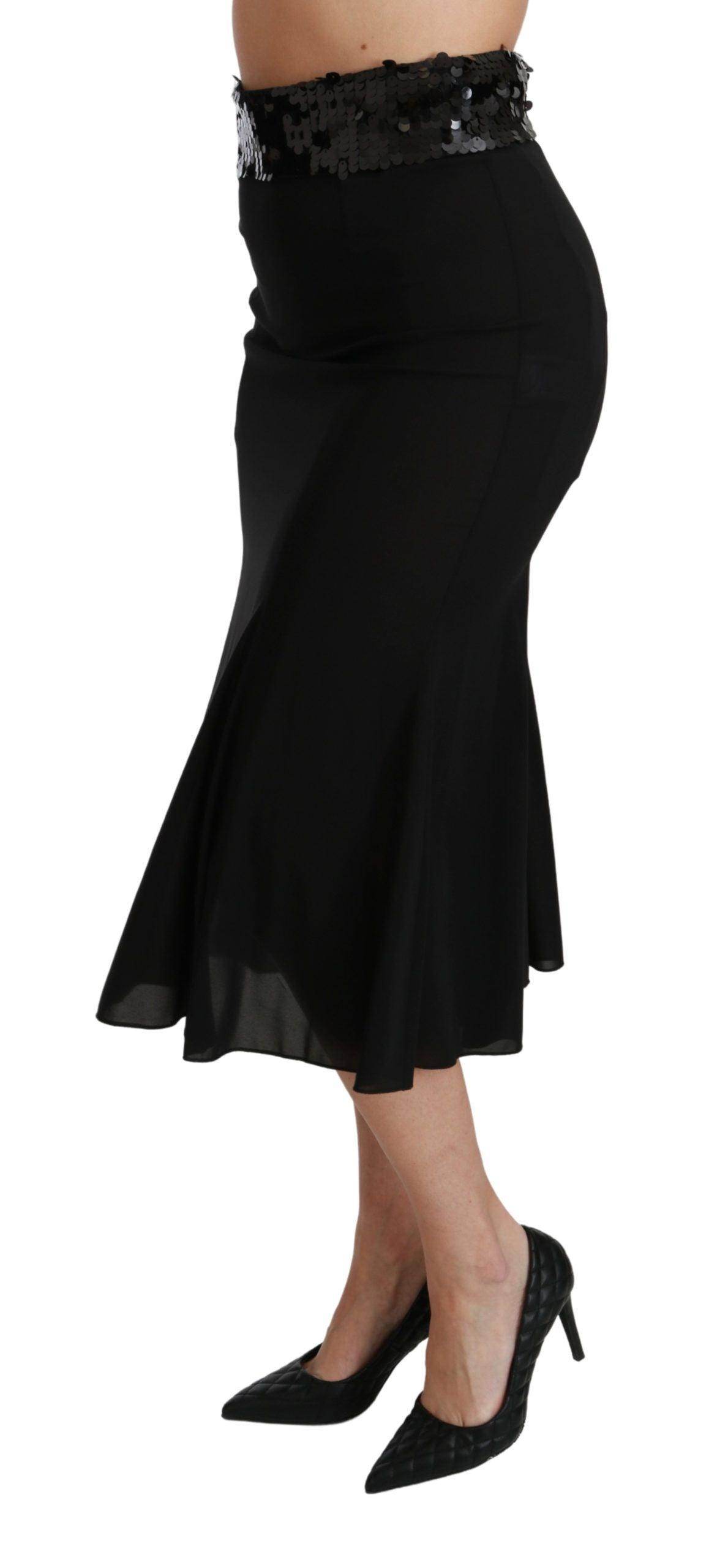 Dolce & Gabbana Elegant High Waist Sequin Black Skirt - Hilstor