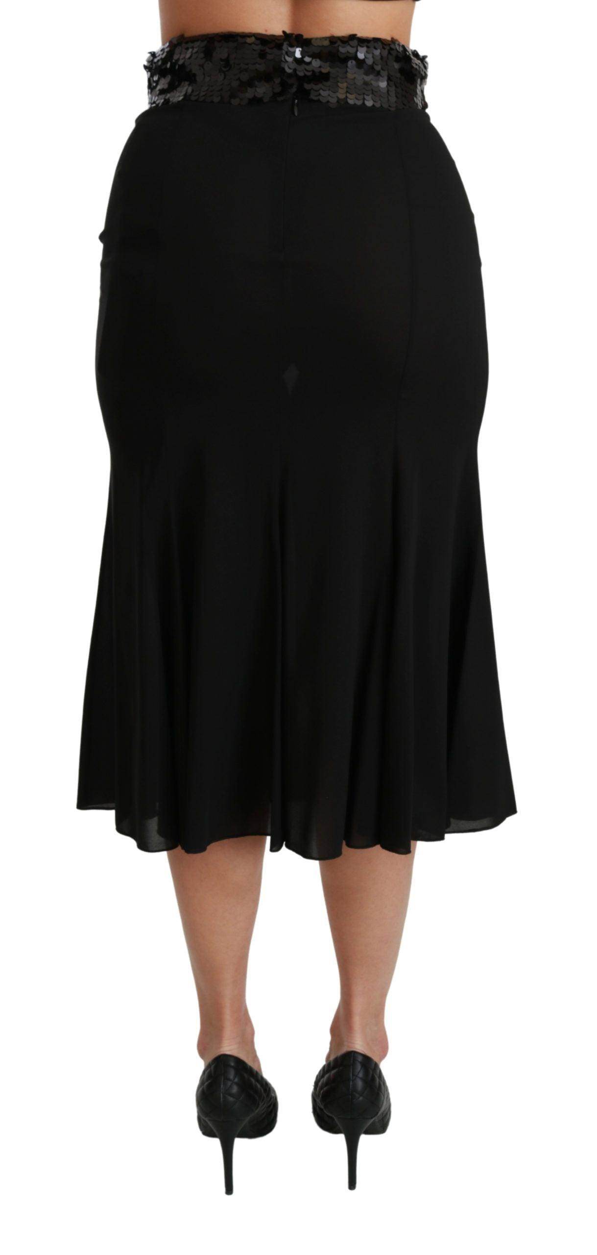 Dolce & Gabbana Elegant High Waist Sequin Black Skirt - Hilstor