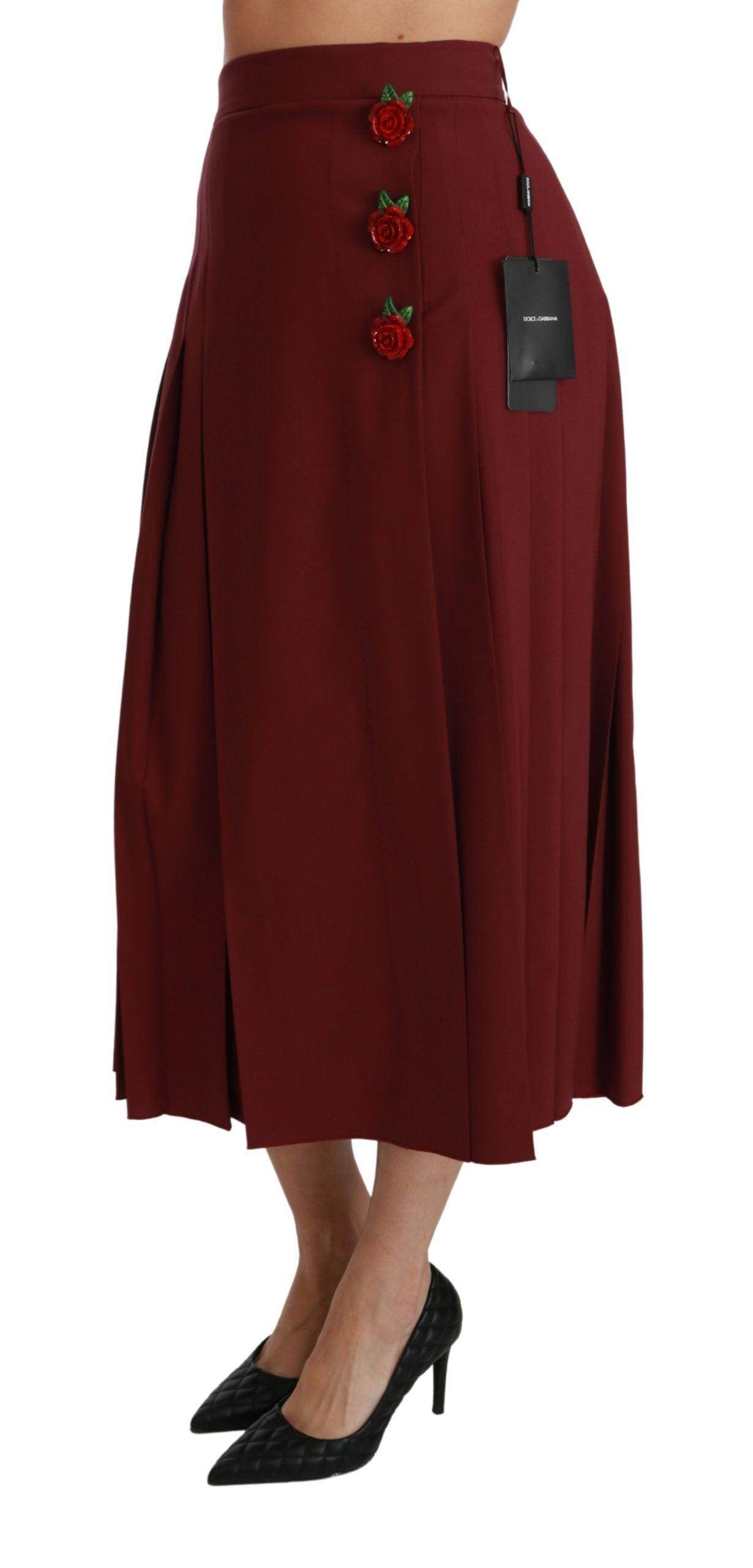 Dolce & Gabbana Elegant Red High Waist Virgin Wool Skirt - Hilstor