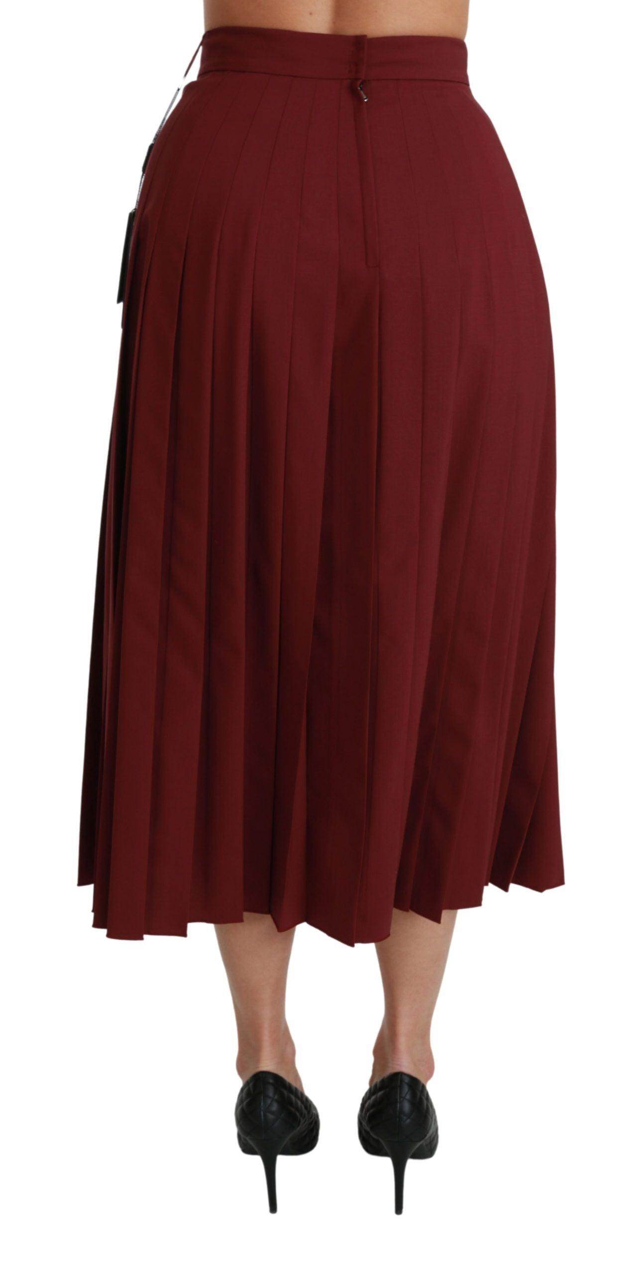 Dolce & Gabbana Elegant Red High Waist Virgin Wool Skirt - Hilstor