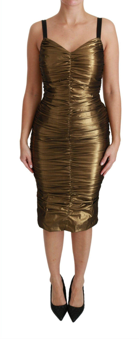 Dolce & Gabbana Gold Stretch Lame Ruched Dress - Hilstor