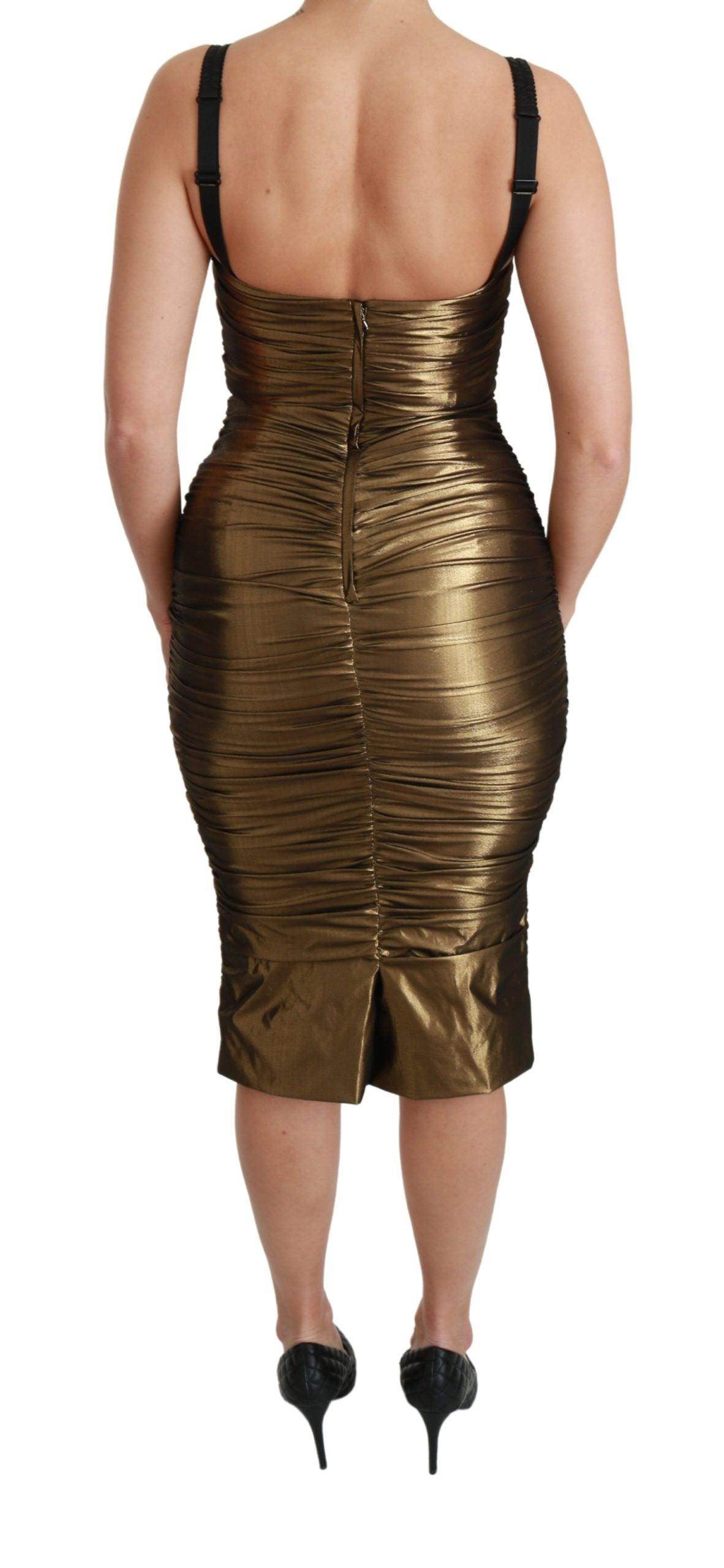Dolce & Gabbana Gold Stretch Lame Ruched Dress - Hilstor
