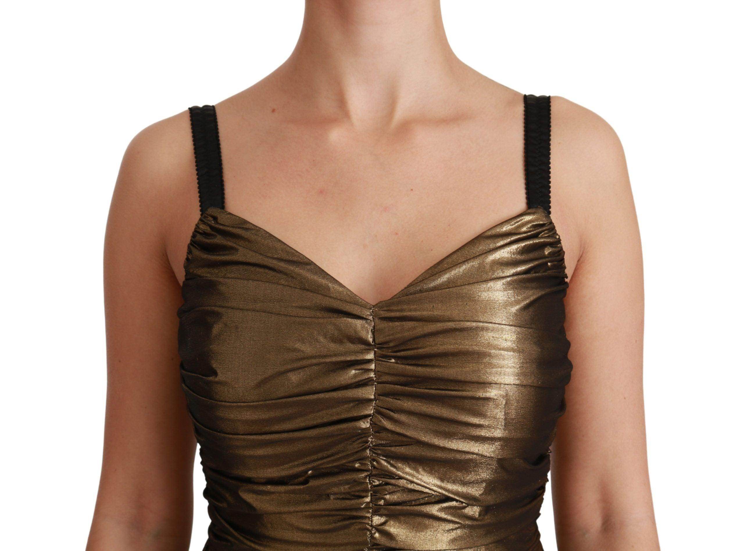 Dolce & Gabbana Gold Stretch Lame Ruched Dress - Hilstor