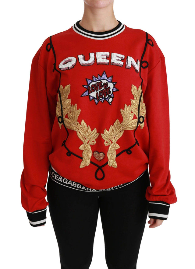 Dolce & Gabbana Radiant Red Sequined Crew Neck Sweater - Hilstor