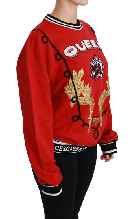 Dolce & Gabbana Radiant Red Sequined Crew Neck Sweater - Hilstor