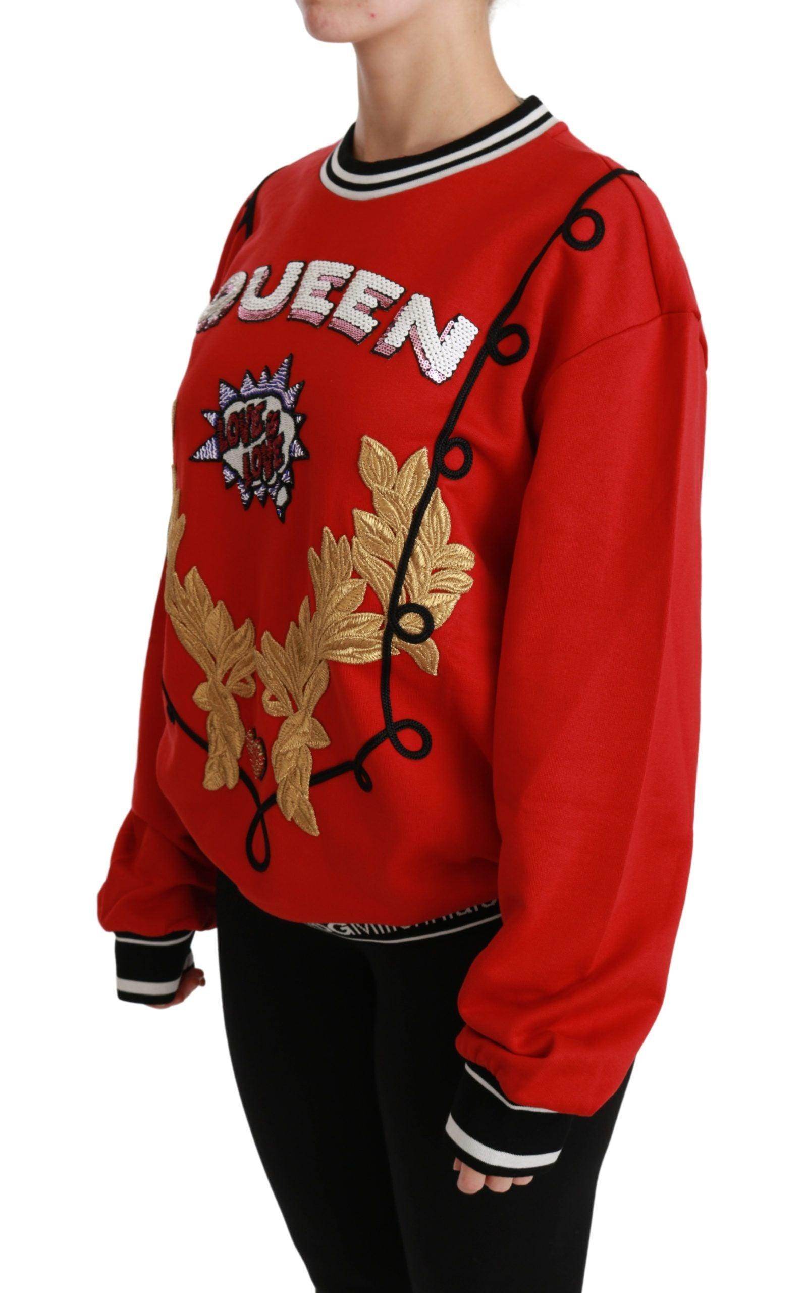 Dolce & Gabbana Radiant Red Sequined Crew Neck Sweater - Hilstor