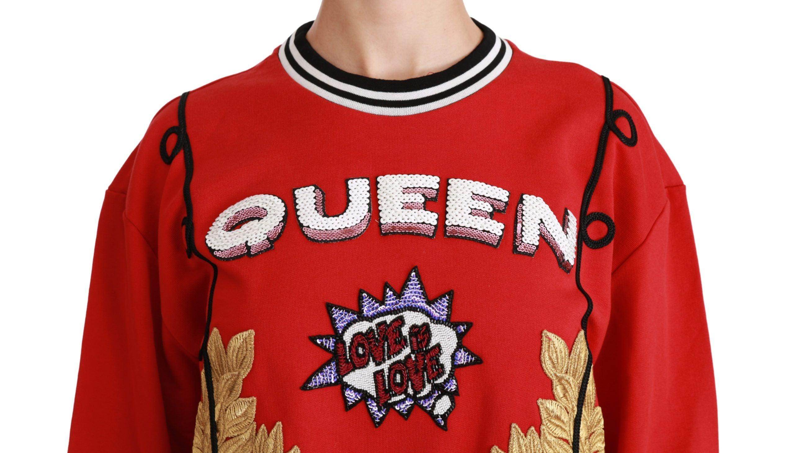 Dolce & Gabbana Radiant Red Sequined Crew Neck Sweater - Hilstor