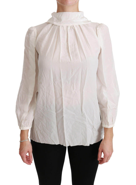 Dolce & Gabbana Elegant White Silk Turtle Neck Blouse - Hilstor