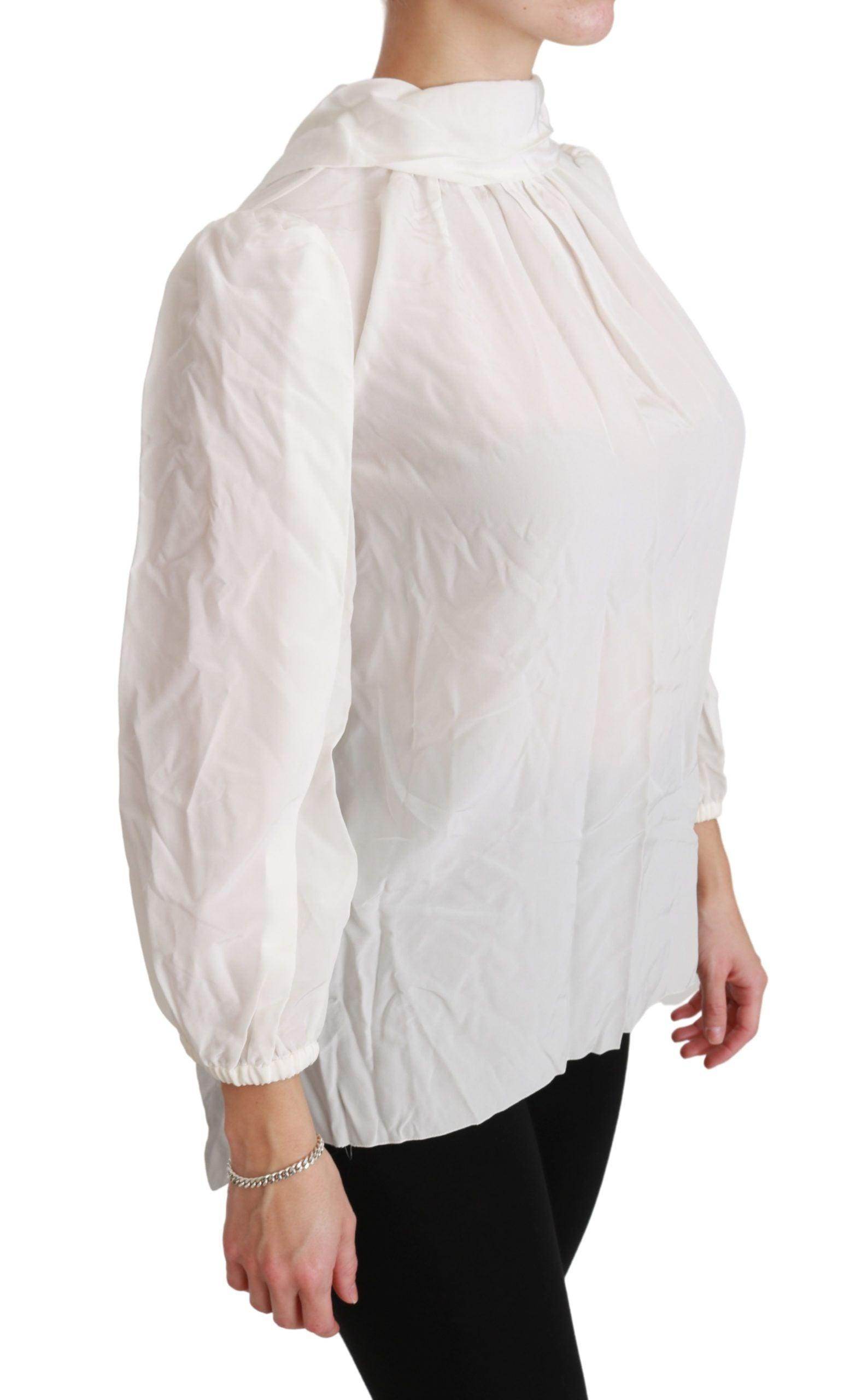 Dolce & Gabbana Elegant White Silk Turtle Neck Blouse - Hilstor
