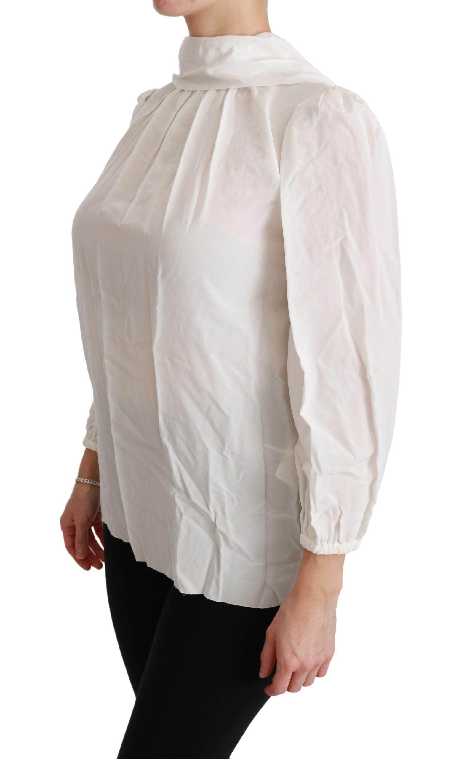Dolce & Gabbana Elegant White Silk Turtle Neck Blouse - Hilstor