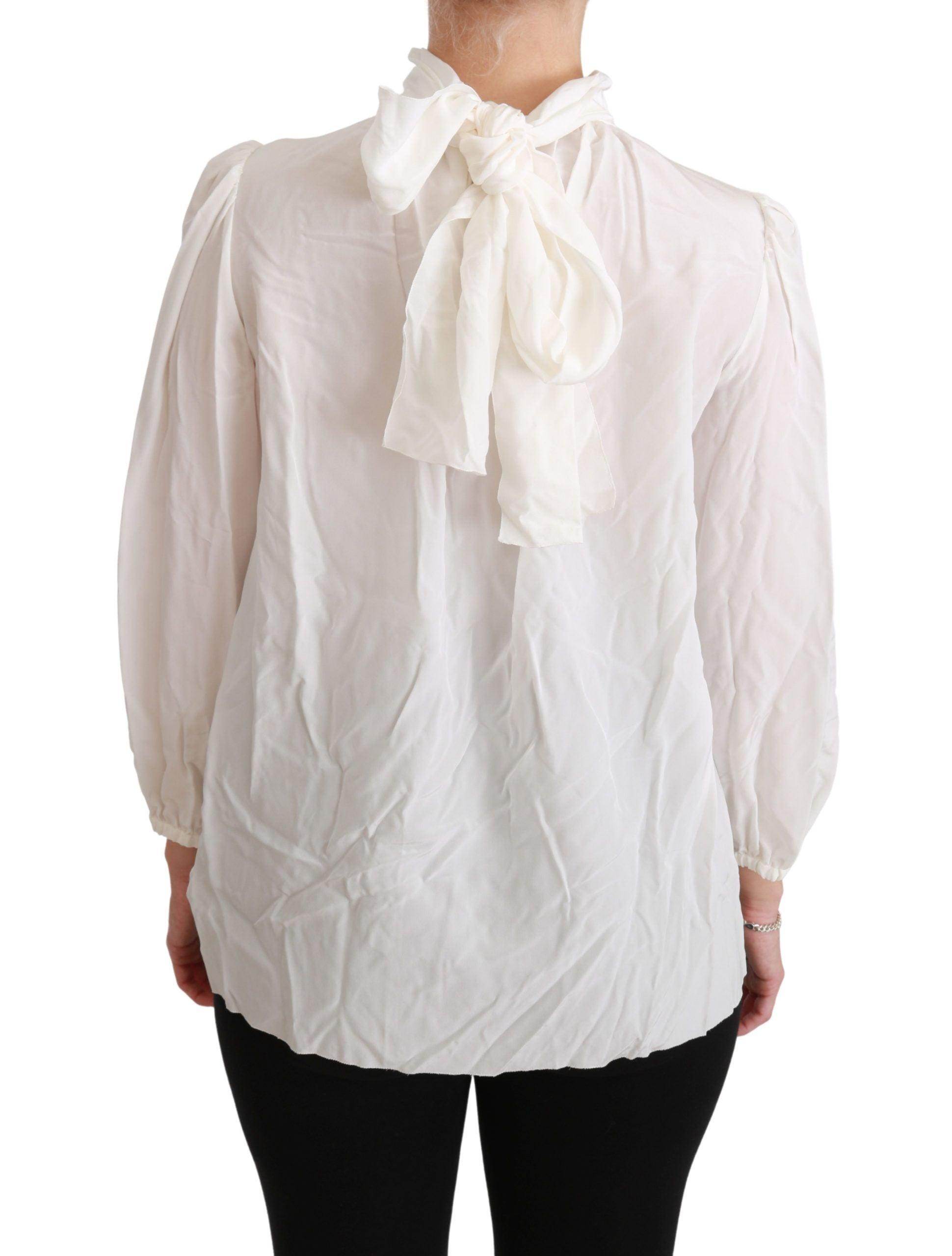 Dolce & Gabbana Elegant White Silk Turtle Neck Blouse - Hilstor