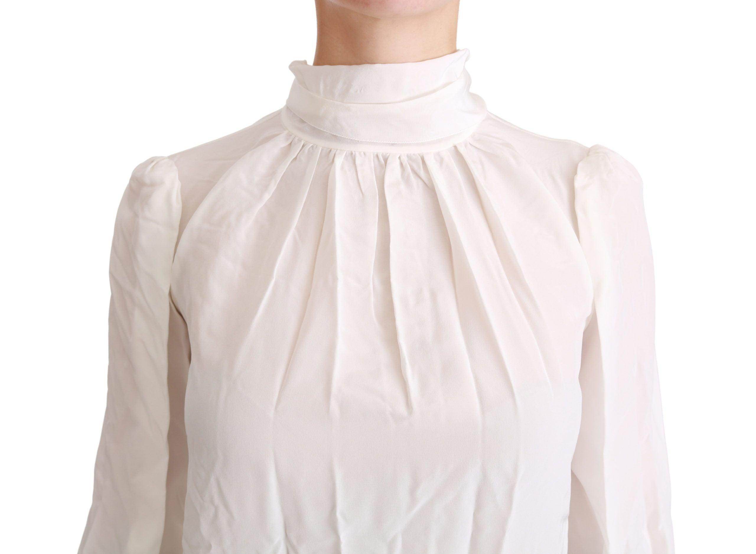 Dolce & Gabbana Elegant White Silk Turtle Neck Blouse - Hilstor