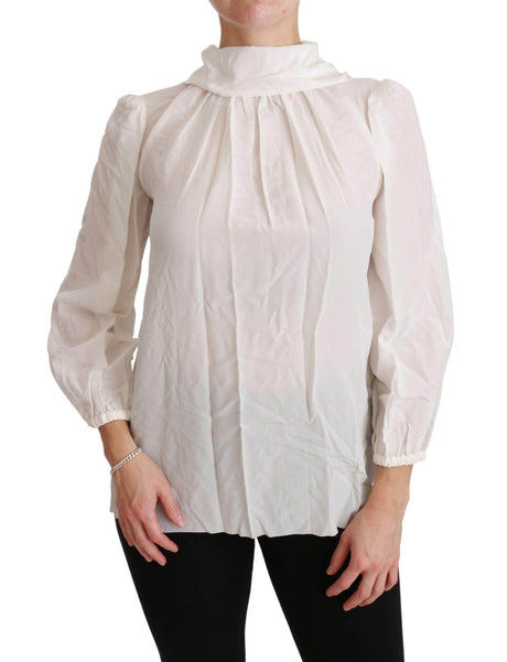 Dolce & Gabbana Elegant White Silk Turtle Neck Blouse - Hilstor