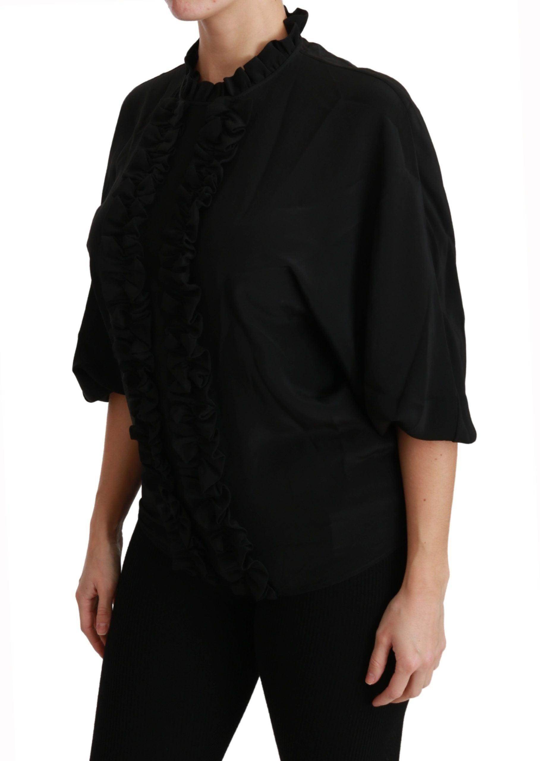 Dolce & Gabbana Elegant Black Silk Short Sleeve Blouse - Hilstor