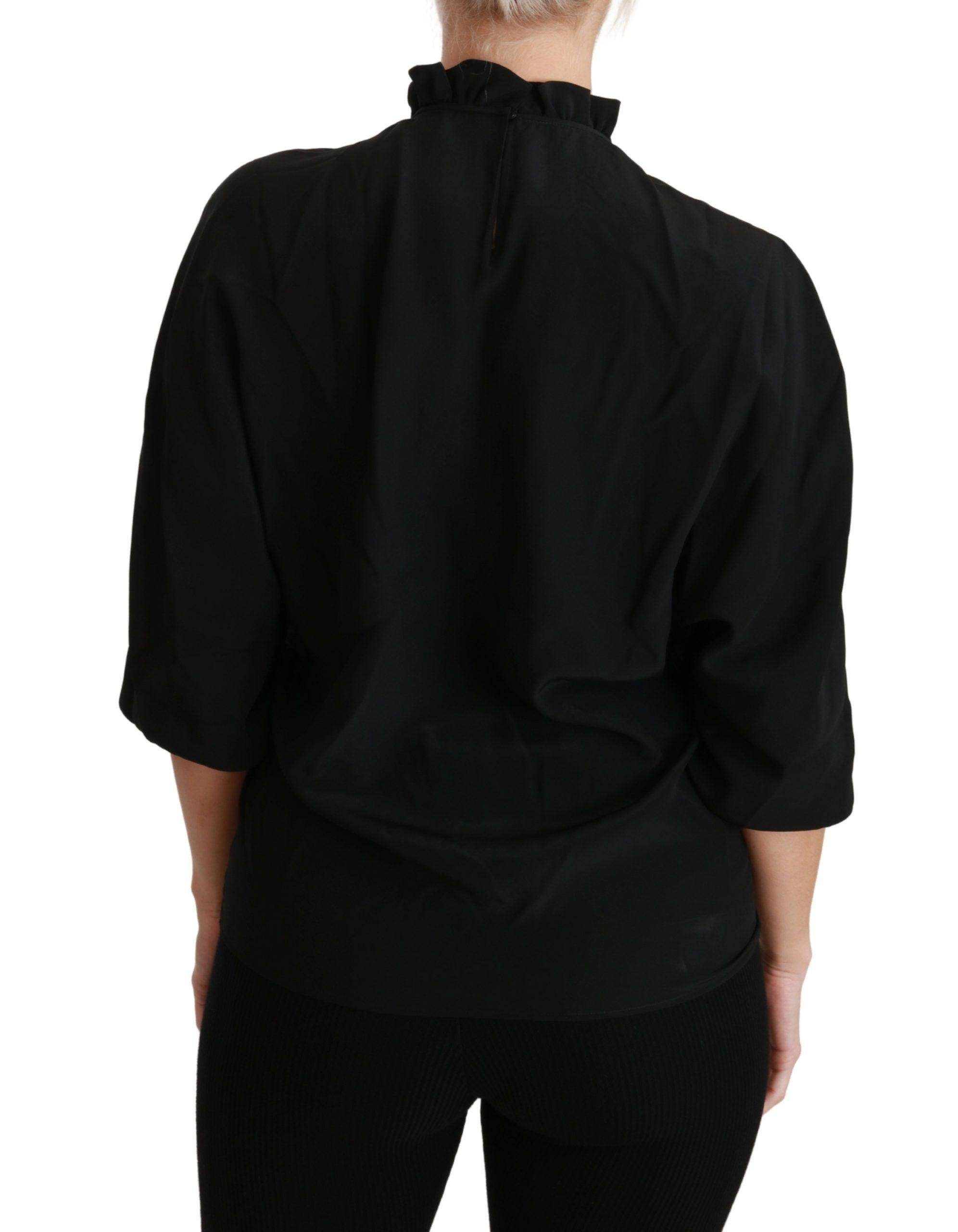 Dolce & Gabbana Elegant Black Silk Short Sleeve Blouse - Hilstor