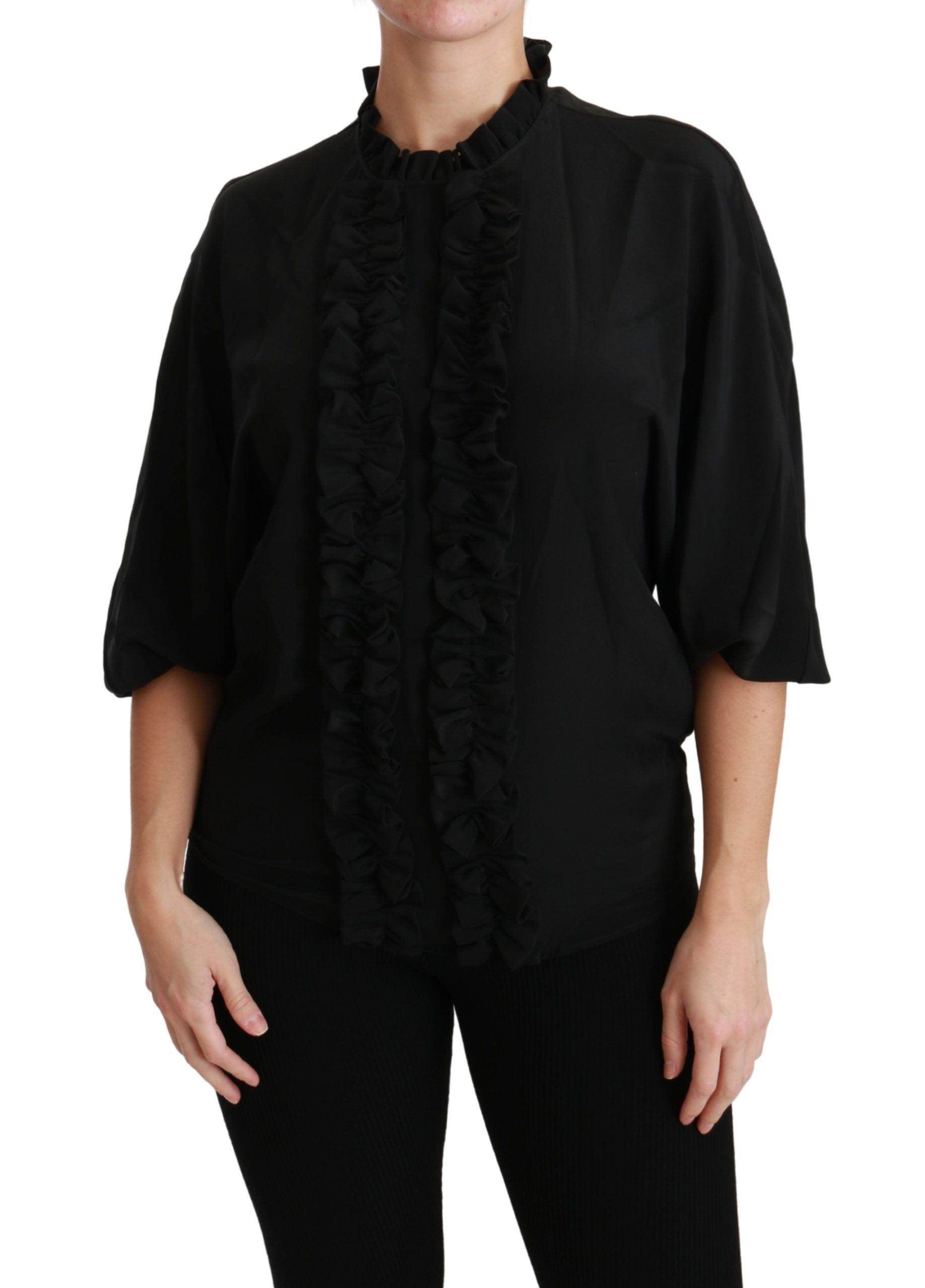 Dolce & Gabbana Elegant Black Silk Short Sleeve Blouse - Hilstor