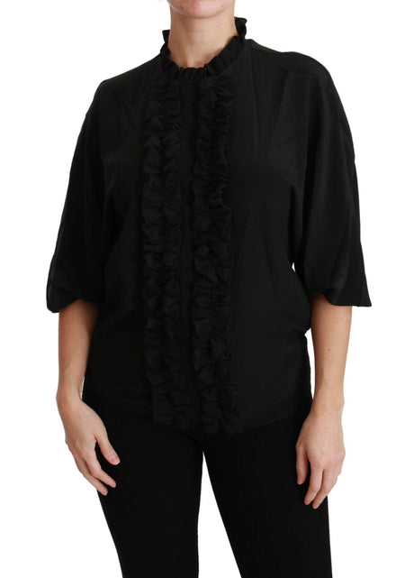 Dolce & Gabbana Elegant Black Silk Short Sleeve Blouse - Hilstor