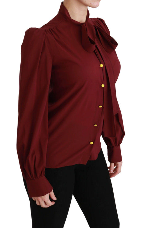 Dolce & Gabbana Elegant Maroon Silk Blend Polo Blouse - Hilstor