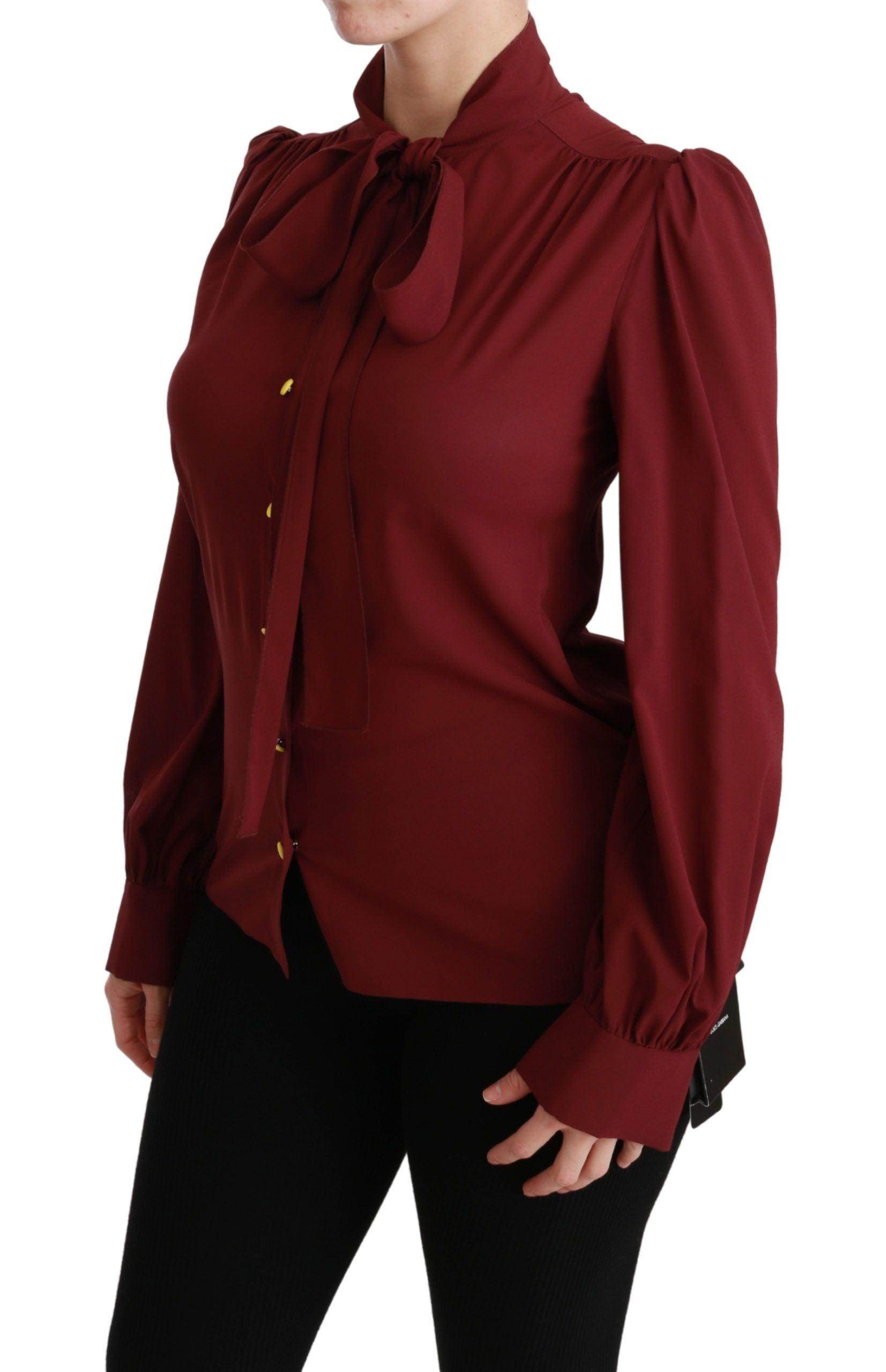 Dolce & Gabbana Elegant Maroon Silk Blend Polo Blouse - Hilstor