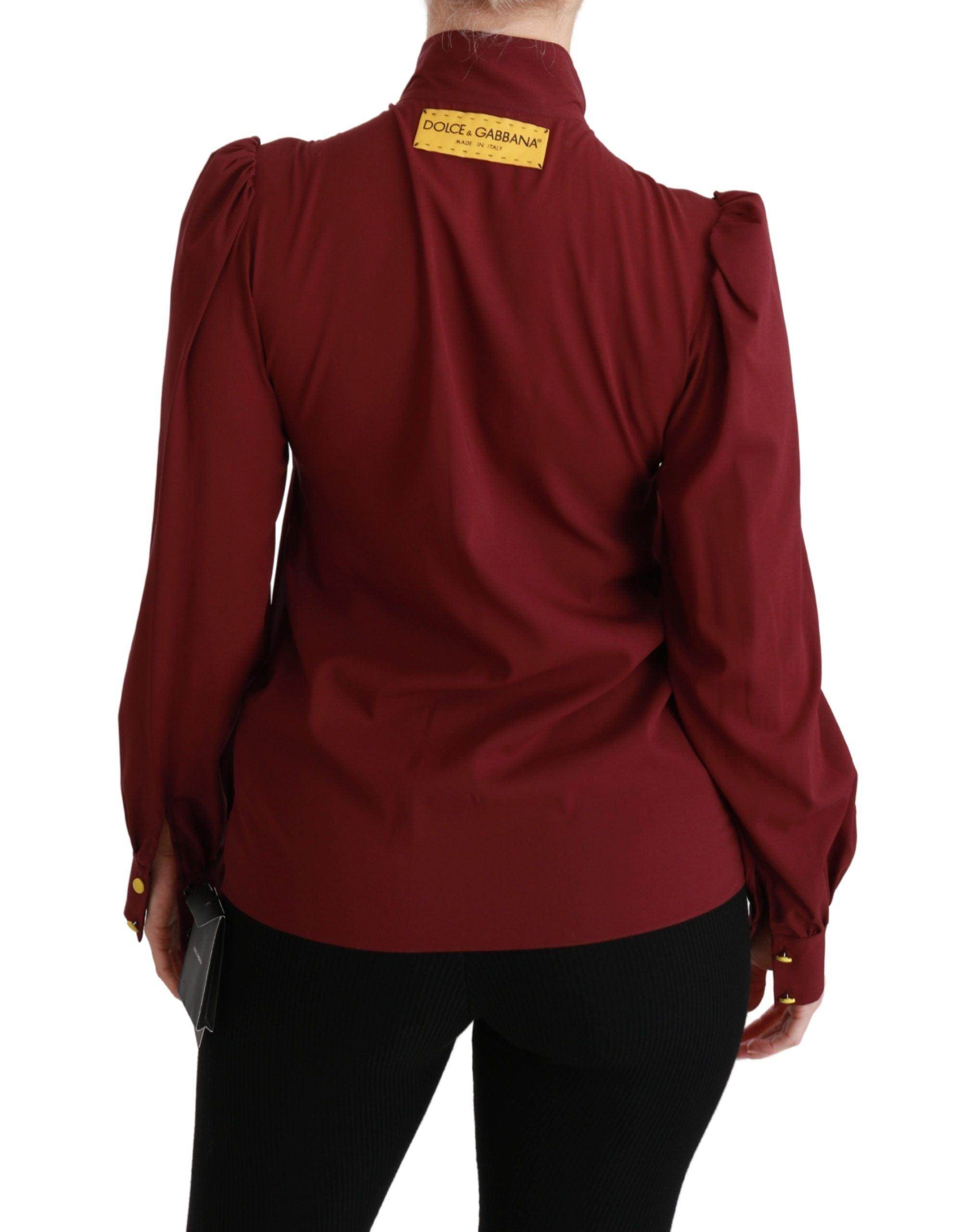 Dolce & Gabbana Elegant Maroon Silk Blend Polo Blouse - Hilstor