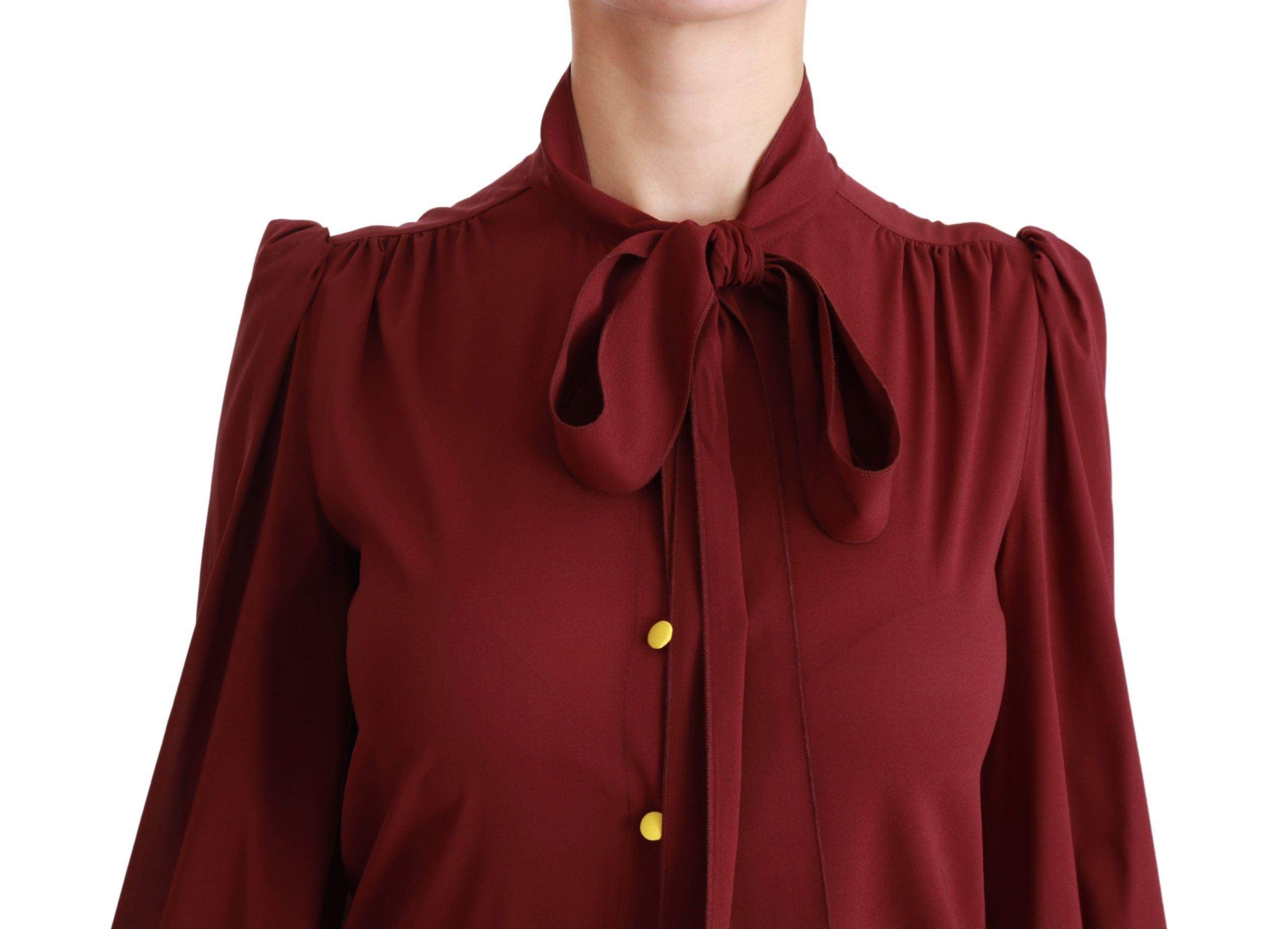 Dolce & Gabbana Elegant Maroon Silk Blend Polo Blouse - Hilstor