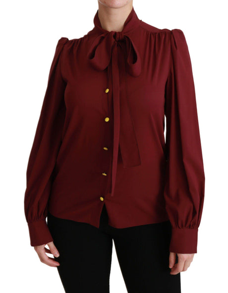 Dolce & Gabbana Elegant Maroon Silk Blend Polo Blouse - Hilstor