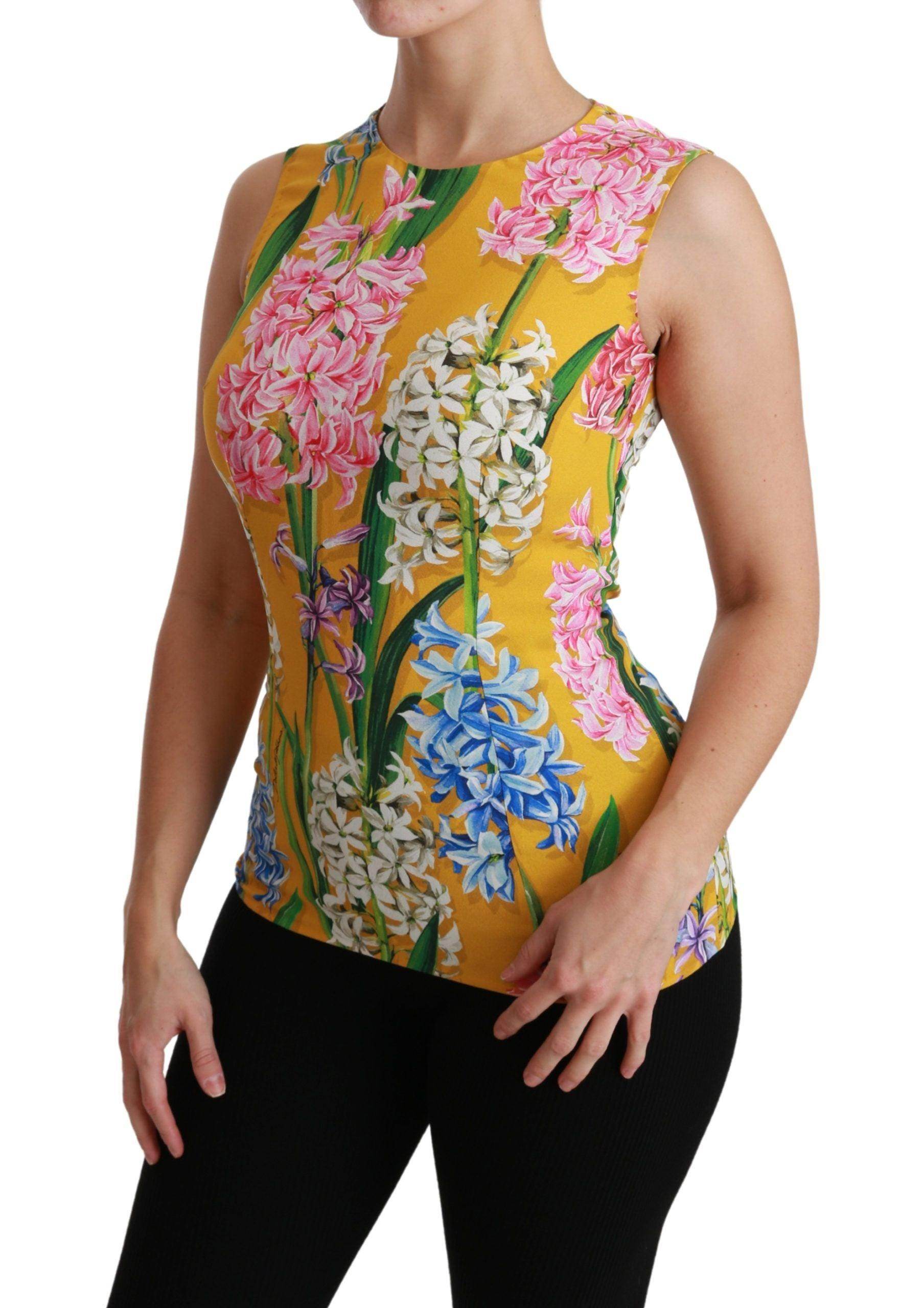 Dolce & Gabbana Sunshine Floral Crewneck Sleeveless Blouse - Hilstor