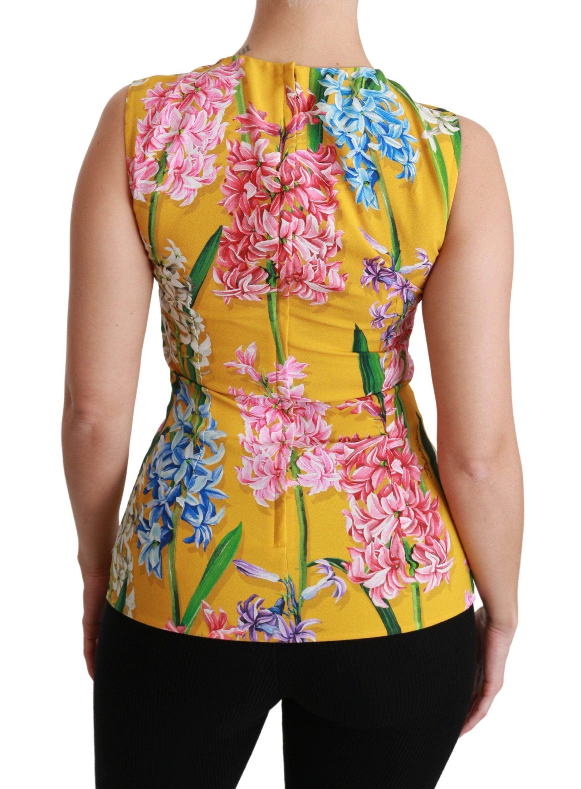 Dolce & Gabbana Sunshine Floral Crewneck Sleeveless Blouse - Hilstor
