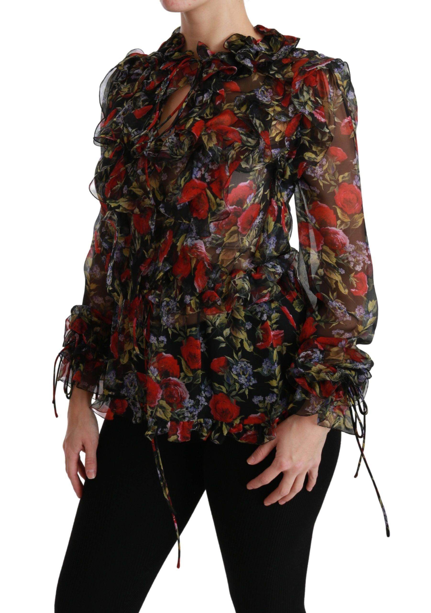 Dolce & Gabbana Elegant Floral Silk Long Sleeve Blouse - Hilstor