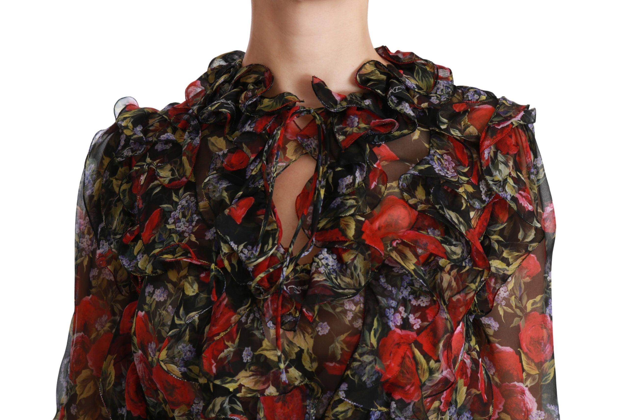 Dolce & Gabbana Elegant Floral Silk Long Sleeve Blouse - Hilstor