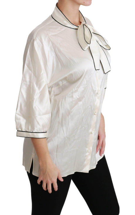 Dolce & Gabbana Elegant Beige Silk Blouse with Bow Scarf - Hilstor