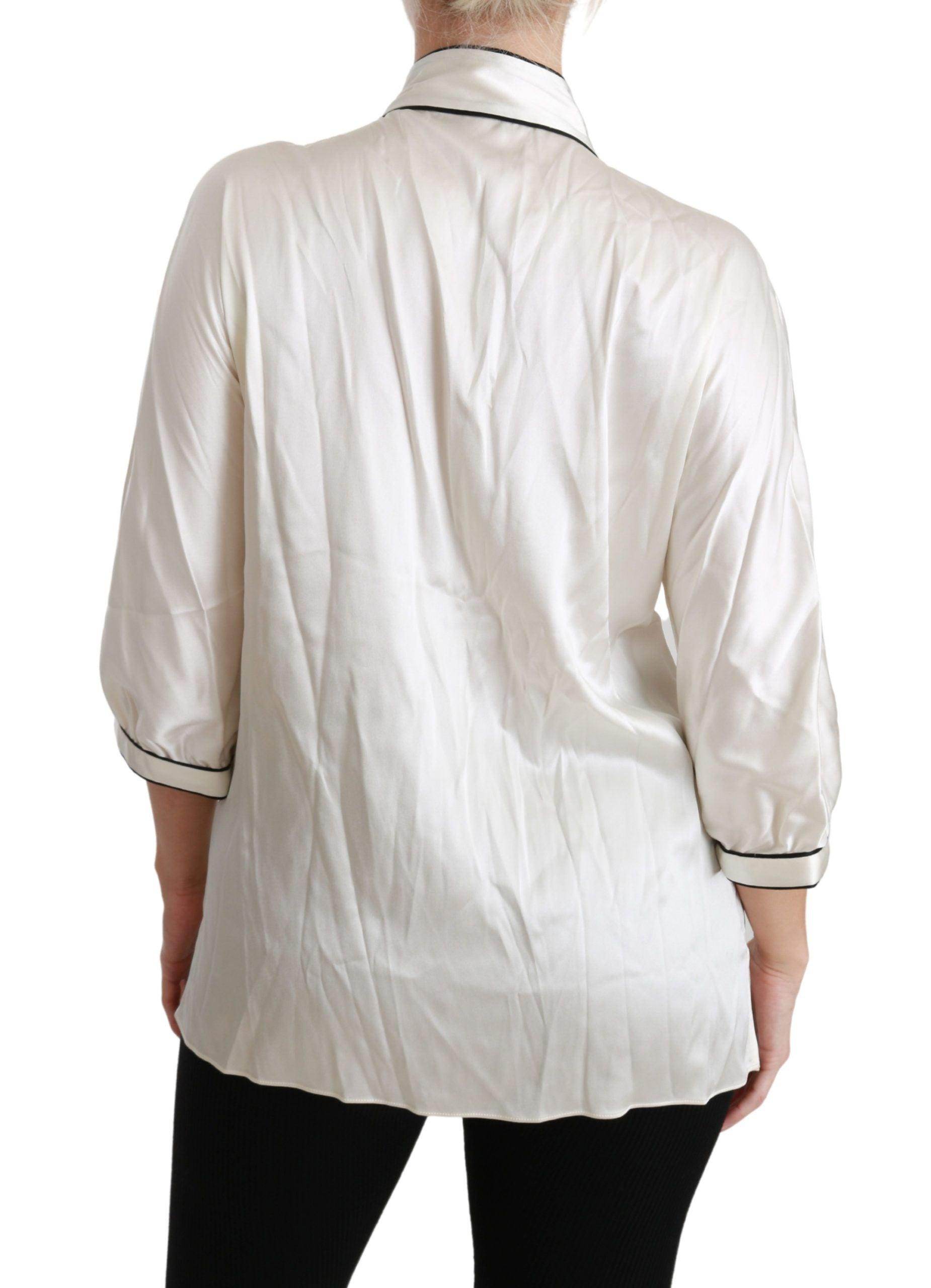 Dolce & Gabbana Elegant Beige Silk Blouse with Bow Scarf - Hilstor