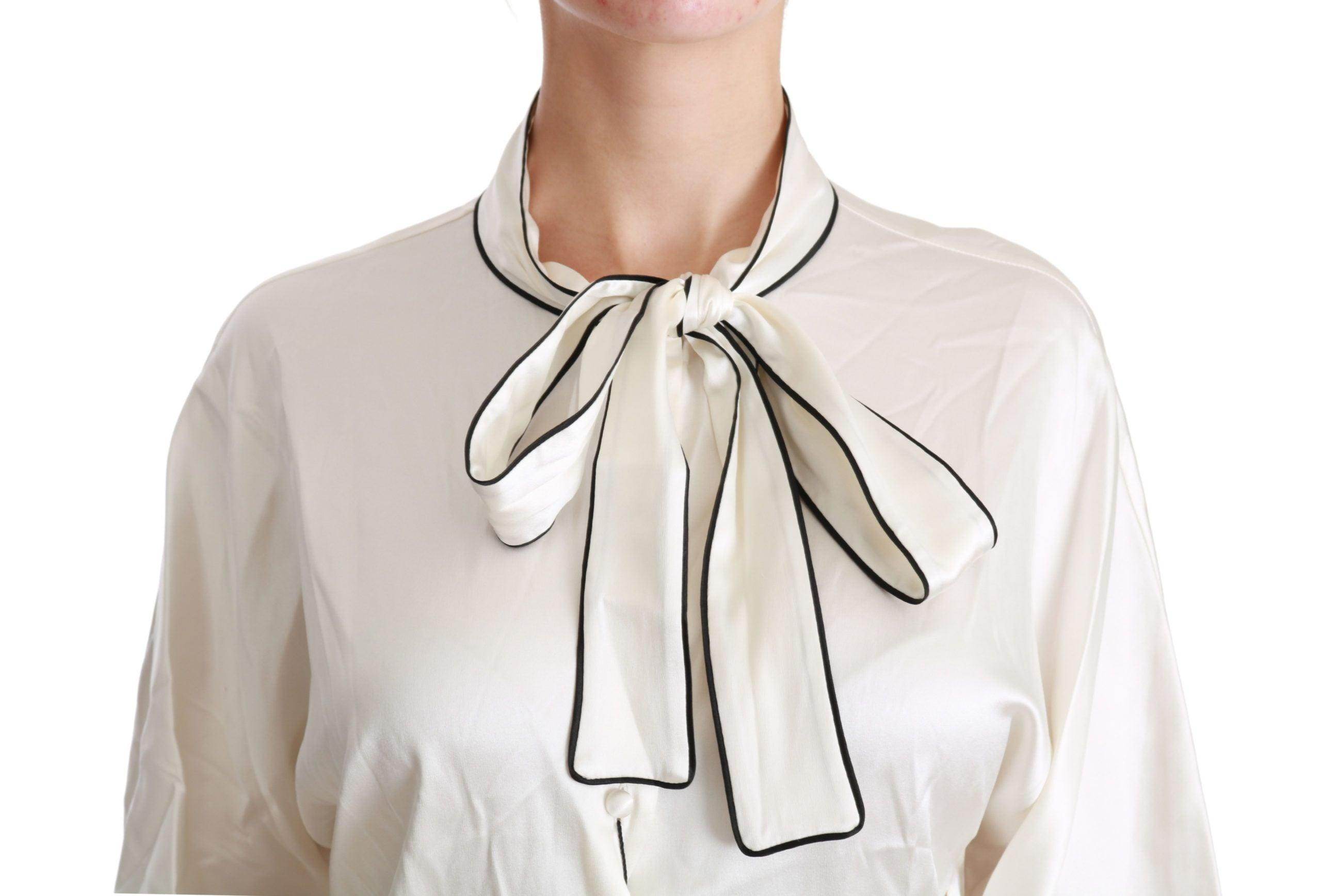 Dolce & Gabbana Elegant Beige Silk Blouse with Bow Scarf - Hilstor