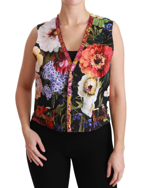Dolce & Gabbana Multicolor Brocade Floral Sleeveless Vest - Hilstor