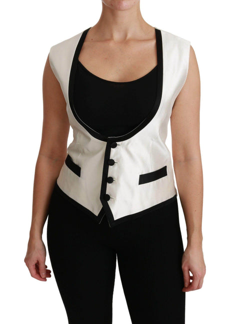 Dolce & Gabbana Elegant Silk Sleeveless Vest in Black & White - Hilstor