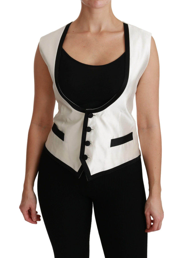 Dolce & Gabbana Elegant Silk Sleeveless Vest in Black & White - Hilstor