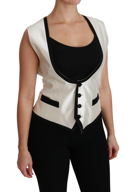Dolce & Gabbana Elegant Silk Sleeveless Vest in Black & White - Hilstor