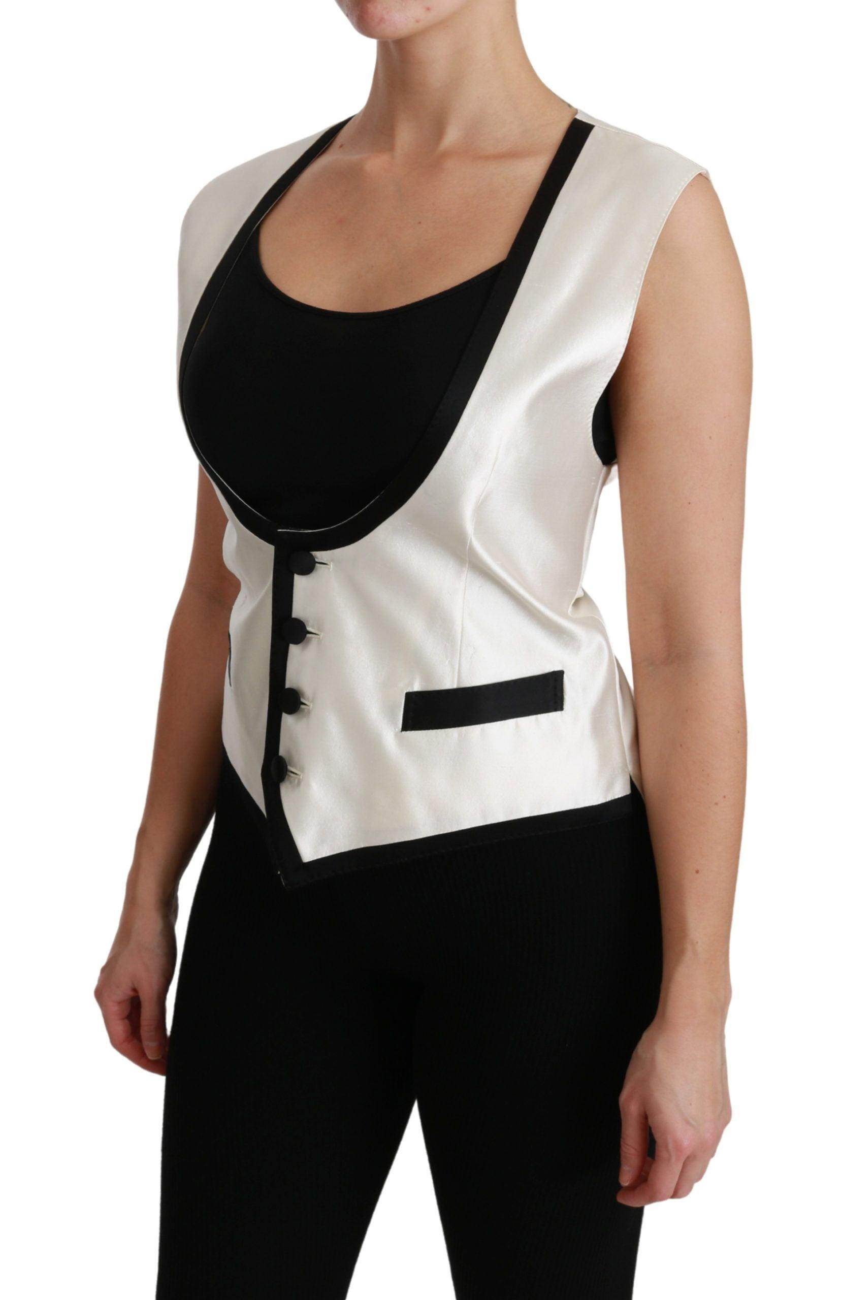Dolce & Gabbana Elegant Silk Sleeveless Vest in Black & White - Hilstor