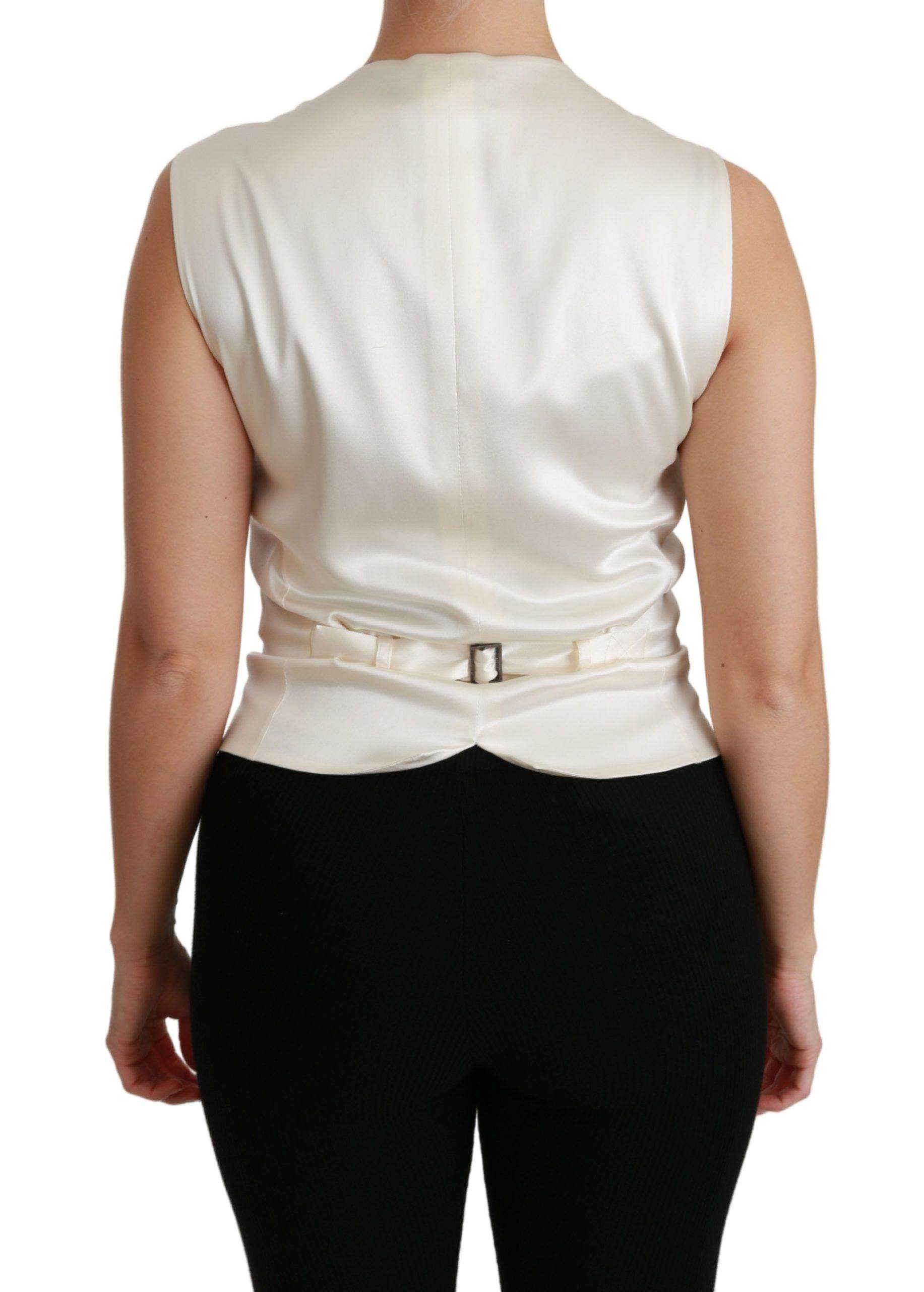 Dolce & Gabbana Elegant Silk Sleeveless Vest in Black & White - Hilstor