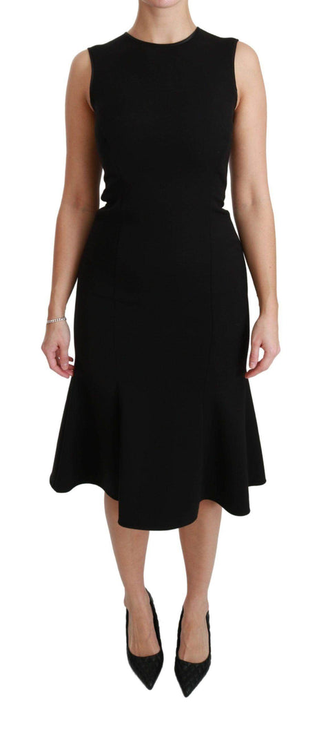 Dolce & Gabbana Elegant Black Fit Flare Wool Blend Dress - Hilstor