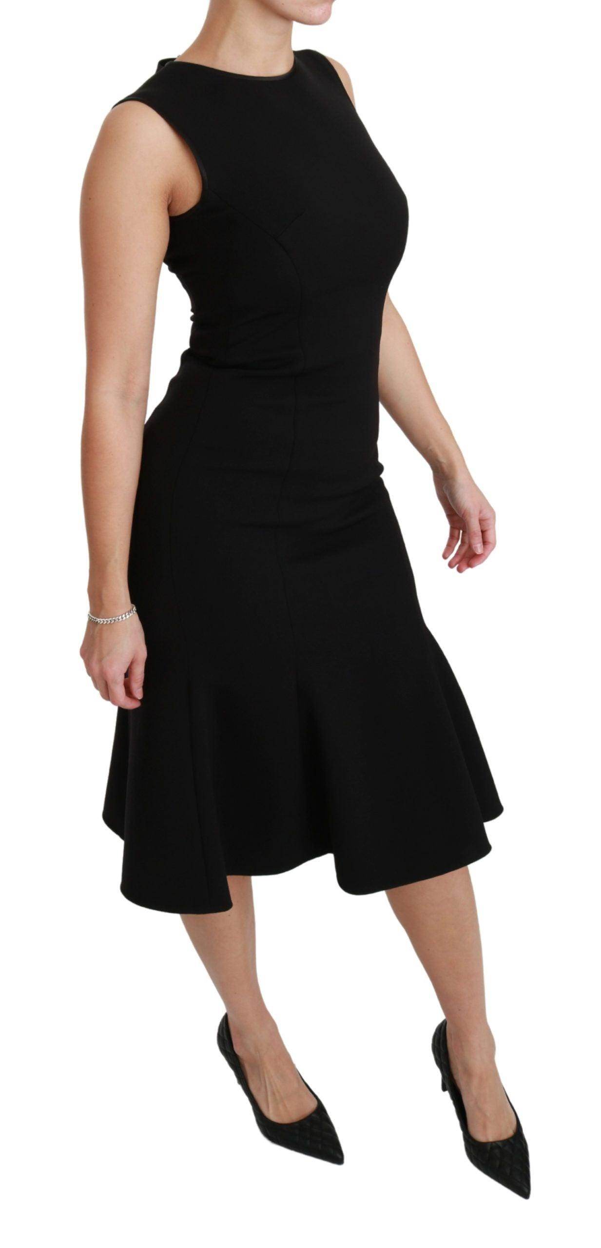 Dolce & Gabbana Elegant Black Fit Flare Wool Blend Dress - Hilstor
