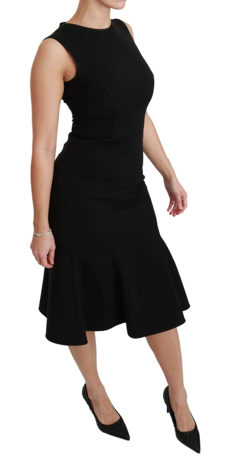 Dolce & Gabbana Elegant Black Fit Flare Wool Blend Dress - Hilstor