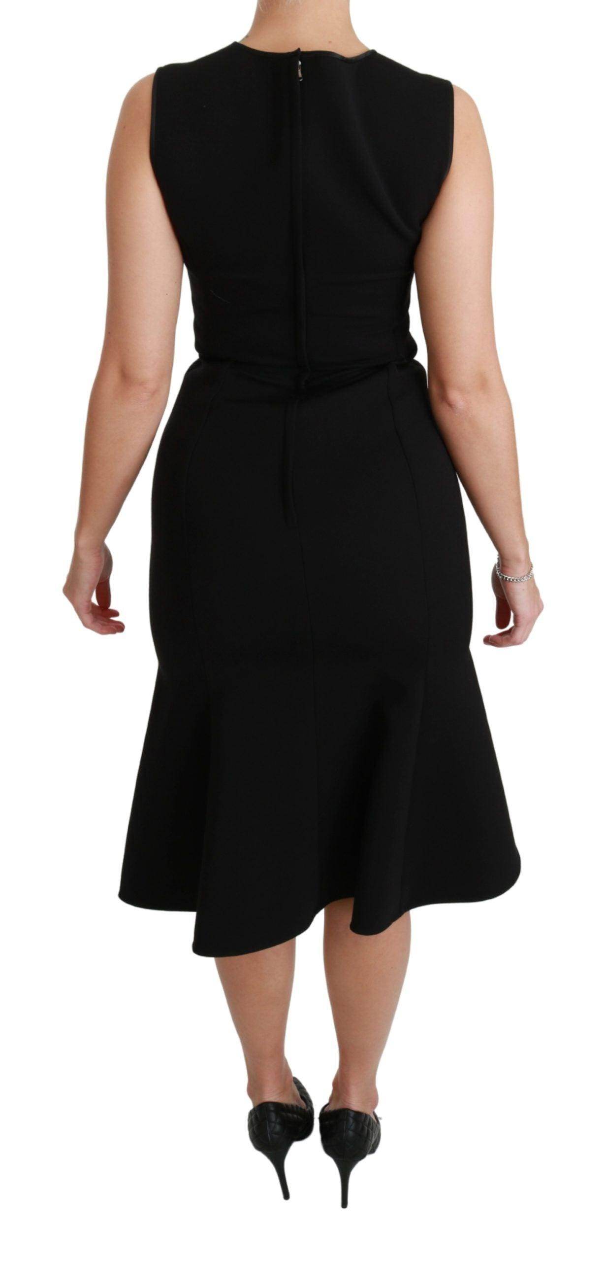 Dolce & Gabbana Elegant Black Fit Flare Wool Blend Dress - Hilstor