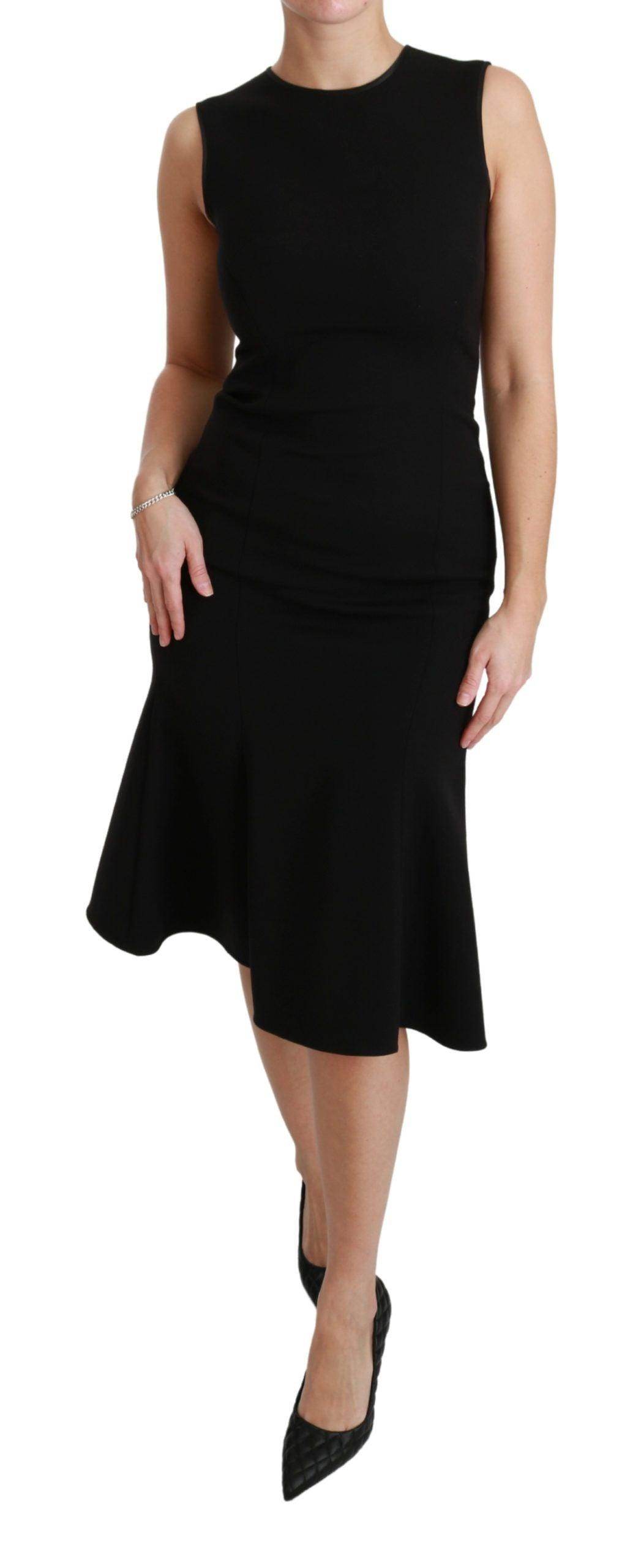 Dolce & Gabbana Elegant Black Fit Flare Wool Blend Dress - Hilstor